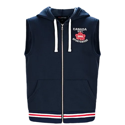Picture of VT156 - Custom Solid vest with hood, zip front closure & striped rib knit waist band