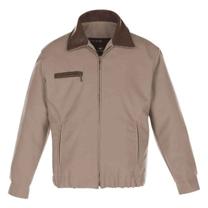 Picture of JK460 Custom Canvas jacket with leather collar/trim & plaid wool lining