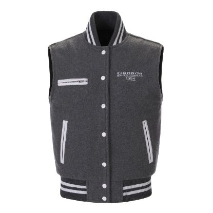 Picture of VT181 Custom Melton vest with leather pocket welts & rib knit collar/waistband