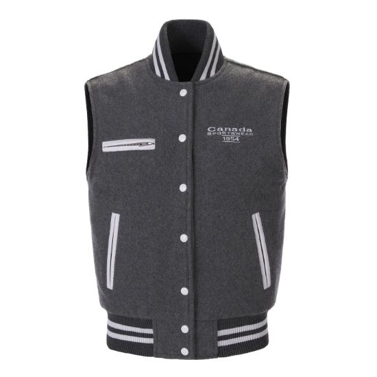 Picture of VT181 Custom Melton vest with leather pocket welts & rib knit collar/waistband