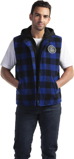 Picture of VT155 Custom Wool plaid vest with fleece fooler & hood