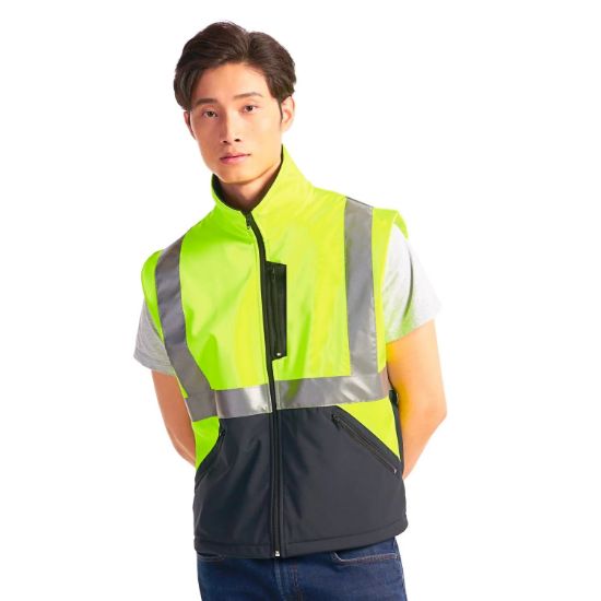 Picture of VT184 Custom Two-Toned Unlined Soft Shell Vest with 3M Silver Reflective Tape