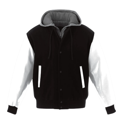 Picture of JK544 - Custom Melton and Leather Hooded Varsity Jacket