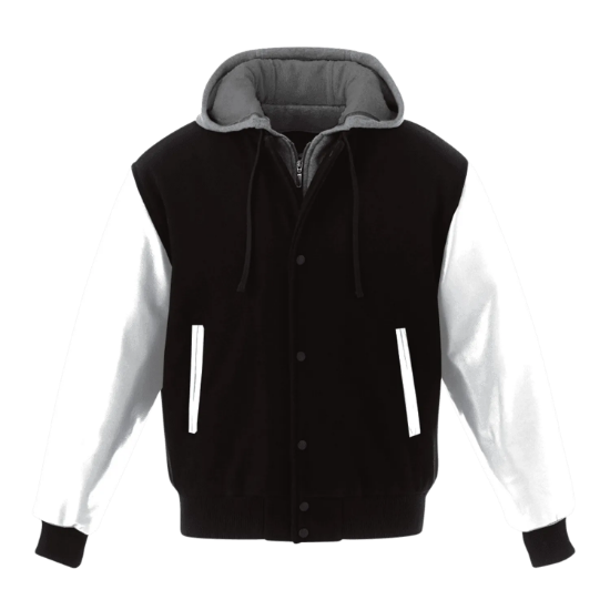 Picture of JK544 - Custom Melton and Leather Hooded Varsity Jacket