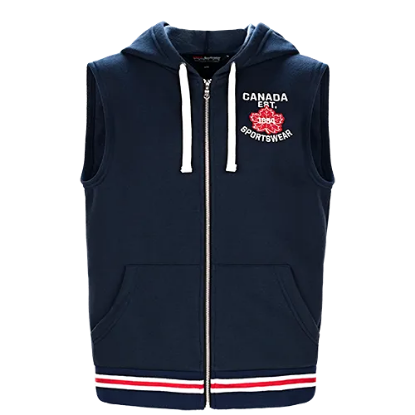 Picture of VT156 - Custom Solid vest with hood, zip front closure & striped rib knit waist band